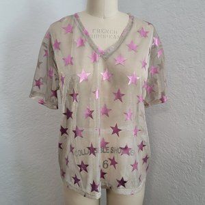 NWT Elfsack Gold Star Print Sheer Tunic Tee